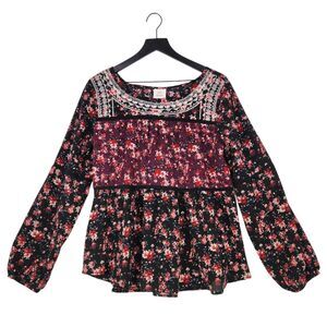 Knox Rose Floral Chiffon Blouse Large Ruffled Crochet Embroidered Boho Flowy
